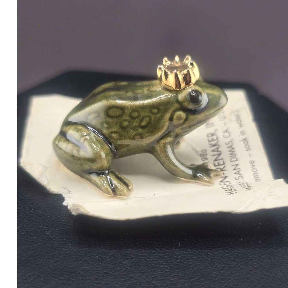 Vintage Hagen-Renaker Frog Prince Figurine Green Gold Crown 1986 1in